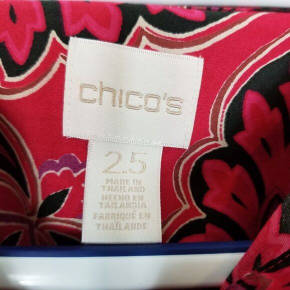 Chico's Women's Paisley Button Up Tunic Top Blouse Sz 14 Red Long Sleeve Artsy - Picture 5 of 7